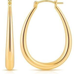 Gold Chunky Hoop Earrings For Women, 14K Gold Plated Oval Hoop Medium Gold